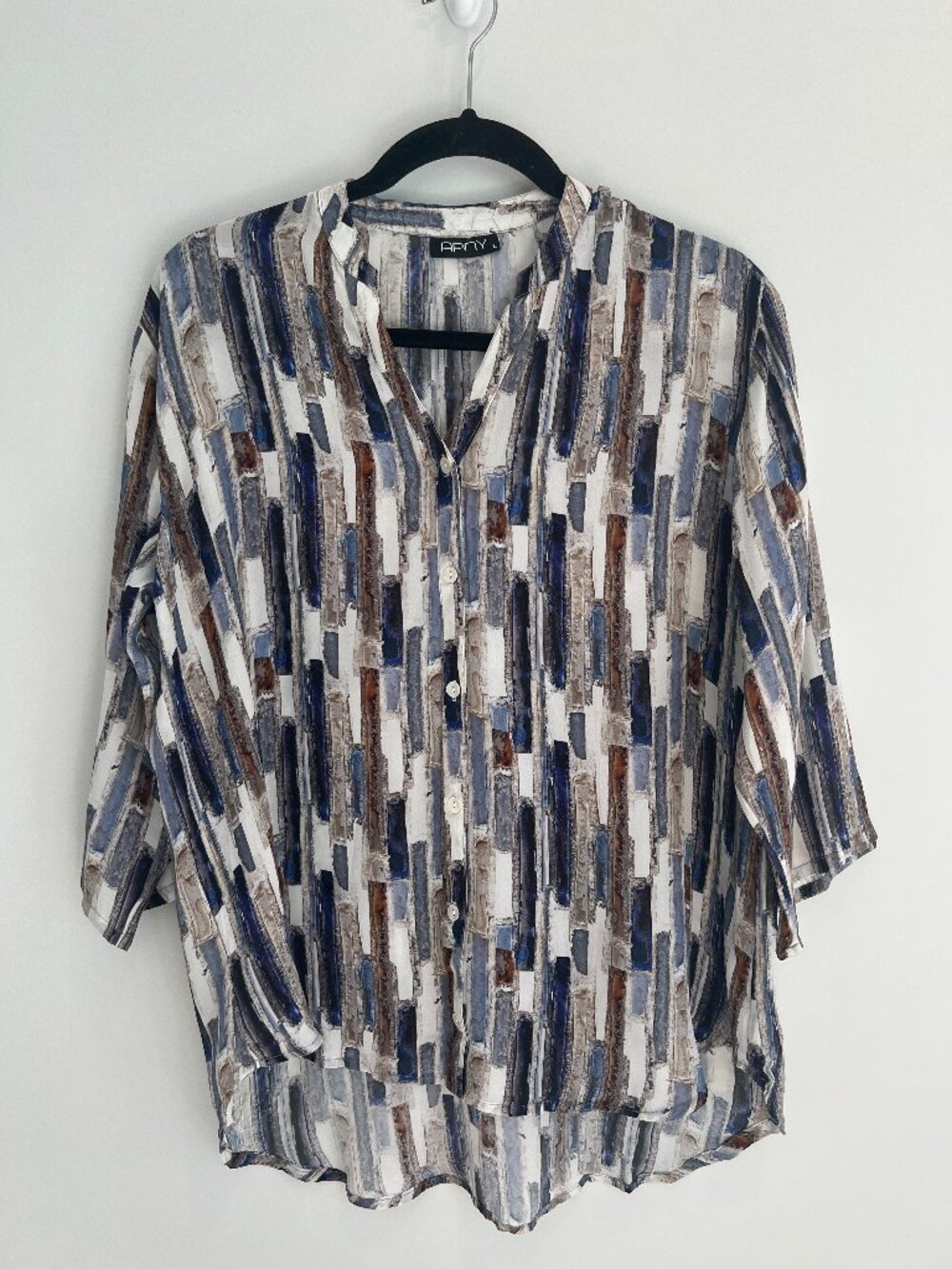APNY Womens Large Brushstroke Print Button-Up Blouse